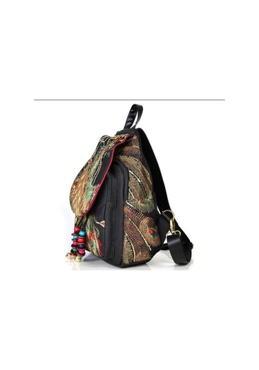 Luckydog Moda Mavi Sırt Çantası Kadın Nakış Tavuskuşu Büyük Kapasiteli Seyahat Çantası Mavi