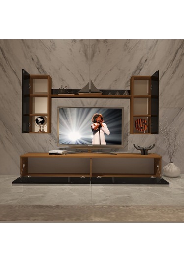 Decoraktiv Eko 5d Mdf Std Tv Ünitesi Tv Sehpası Ceviz - Siyah