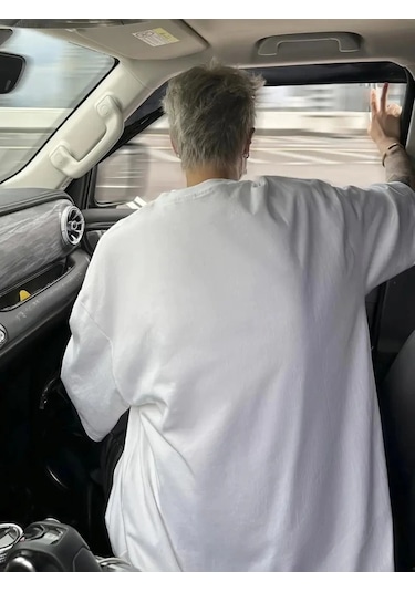 Baskılı Oversize Bisiklet Yaka Tshirt Beyaz