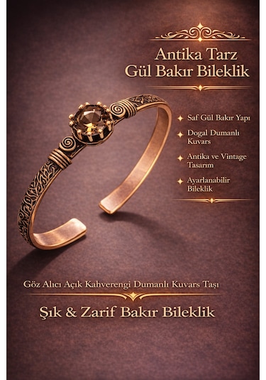 Kadın Bakır Bileklik Otantik Model Zultanit Taşlı Kelepçe Bilezik Diğer