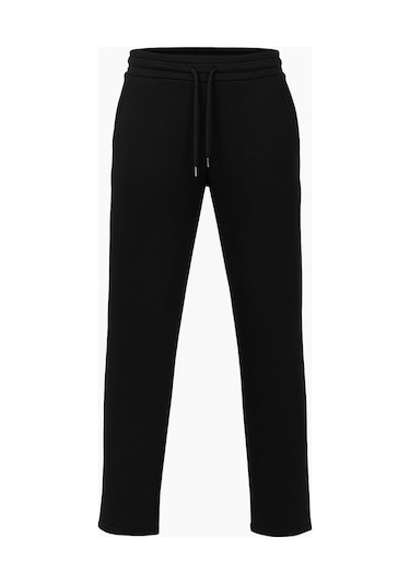 Erkek Düz Paça 3 İplik Şardonlu Rahat Kesim Premium Kumaş Eşofman Altı Siyah