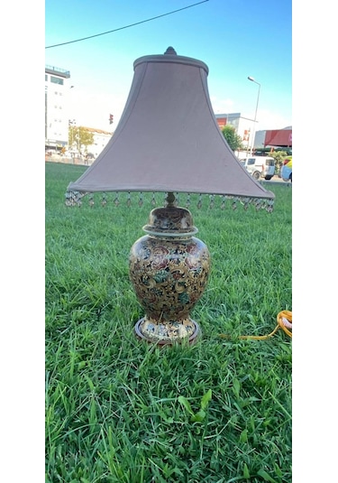 Çiçek Motifli Porselen Abajur 65 CM