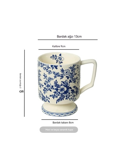 Aurora Mavi Ve Mavi Seramik Ultra Büyük Kapasiteli Kupa Seramik Kahve Fincanıhediye Fincanı İle Yüksek Degerli Kahvaltıfincanısu Bardağı Mavi - Beyaz