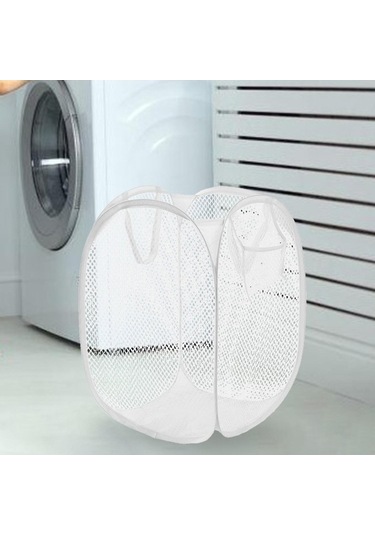 Pazly Suntek Örgü Katlanabilir Çamaşır Sepeti, Beyaz Renkli Pratik Eşya Deposu Diğer