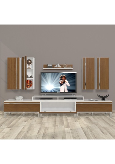 Decoraktiv Ekoflex 8d Mdf Krom Ayaklı Tv Ünitesi Tv Sehpası Beyaz - Ceviz