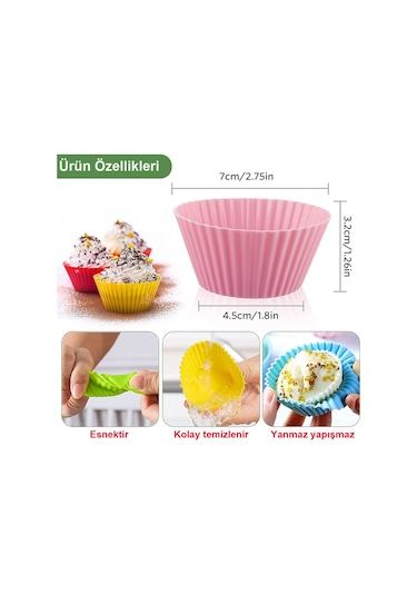 Muffin Silikon Mini Kek Kalıbı-24 Adet Muffin Kapsül Renkli Yanmaz Yapışmaz
