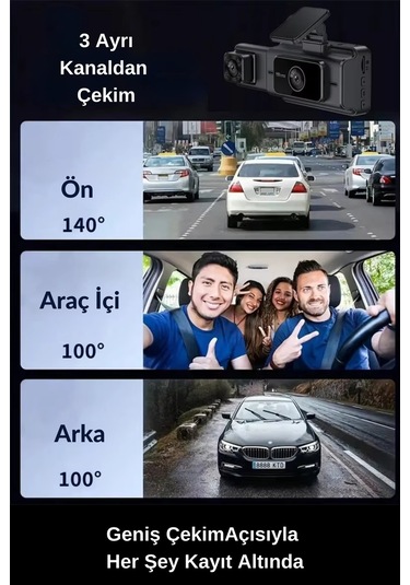 Wearfitpro S15 4k 1080p Monitörlü Gece Görüşlü 3 Kanal Araç İç Dış Kamera