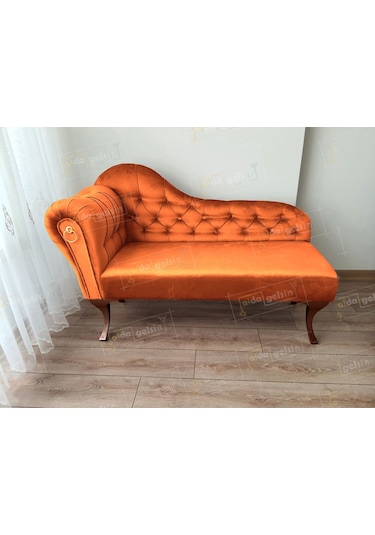 Ters Kol Dekoratif Bihter Koltuk Josefin Puf 110 Cm Ceviz Ayak Turuncu