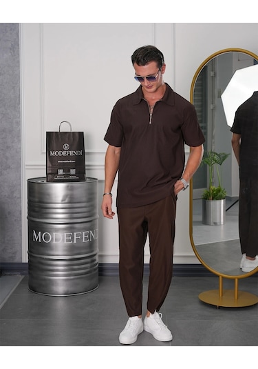 Modefendi Fermuar Detaylı Fitilli Oversize Alt Üst Takım Siyah