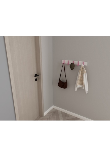 Hepsi3boyutlu Modern Duvar & Kapı Baston Askılık - 5 Adet Pembe J Askılık - Model No : 6 Pembe