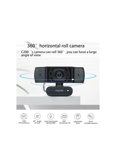 Rapoo C200 Dönebilen Geniş Açılı Mikrofonlu Webcam 720P HD USB2.0