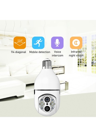 Qingmipy Güvenlik Kameralı Ampul 1080p Çift Lensli Full Hd Gece Görüşü İki Yönlü Konuşma Wifi İzleme Ac110-240v