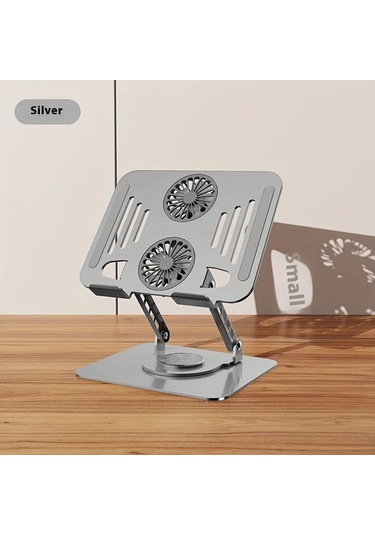 Elmpaly Gümüş Rengi Taşınabilir Katlanır Dizüstü Bilgisayar Standı Fanlı 360 Derece Dönebilir Ayarlanabilir Masaüstü Standı