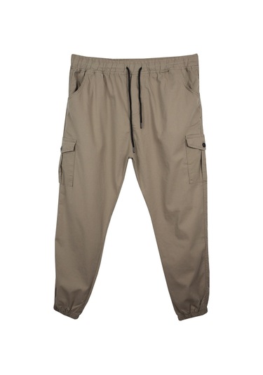 Kargo Cepli Büyük Beden Likralı Jogger Pantolon Bej