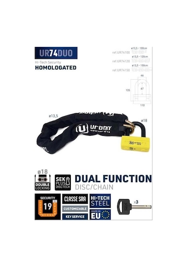 Urban Securıty Ur74-120 13.5 Mm 120cm Kement Zincir Kilit