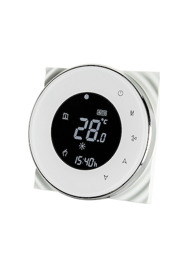 Yifomall Beyaz Dairesel Dokunmatik Ekranlı Klima Kontrol Paneli - İki Borulu Fan Koilyası Termostatı Enerji Tasarrufu, 0.5 C Hassasiyet