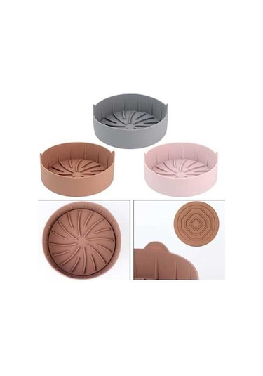 Pazly Air Fryer Silikon Izgara Plakası Çok İşlevli Silikon Mat Instant Pot Aksesuarları Yuvarlak 16cm Gri Gri