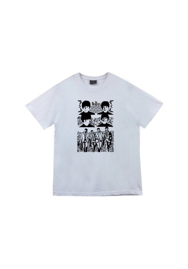Erkek Beyaz The Beatles Baskılı T-shirt Beyaz