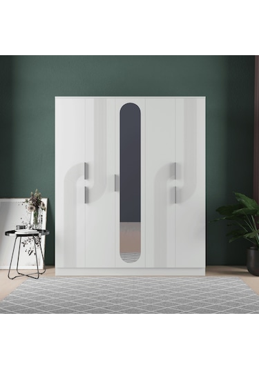 Ekin 5 Kapaklı Eko Gardırop - Mdf Kapak Beyaz