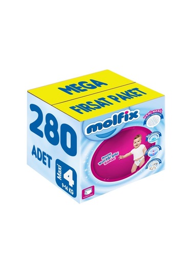 Molfix Külot Bebek Bezi Beden:4 9-14kg Maxi Mega Fırsat Pk 280 Adet 5'li