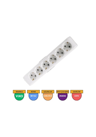 Viko Multi-let 6'lı Grup Priz Topraklı Çocuk Korumalı Klemensli Beyaz - 90113600