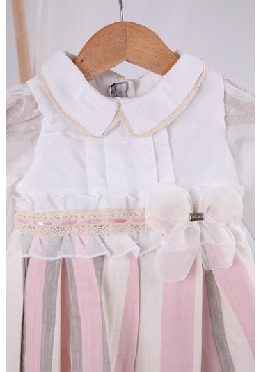 Bayramlık Düğünlük Tül Kol Detaylı Kız Bebek Çocuk Elbise 13904 001