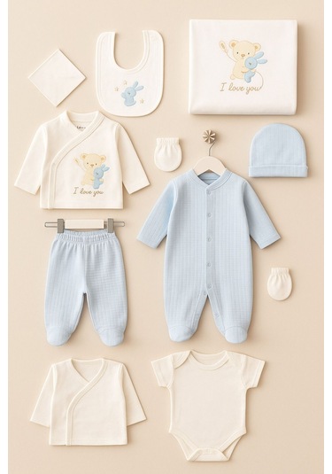 Bebitof Sevimli Ayıcık Tavşan 10parça Hastane Çıkışı Mavi