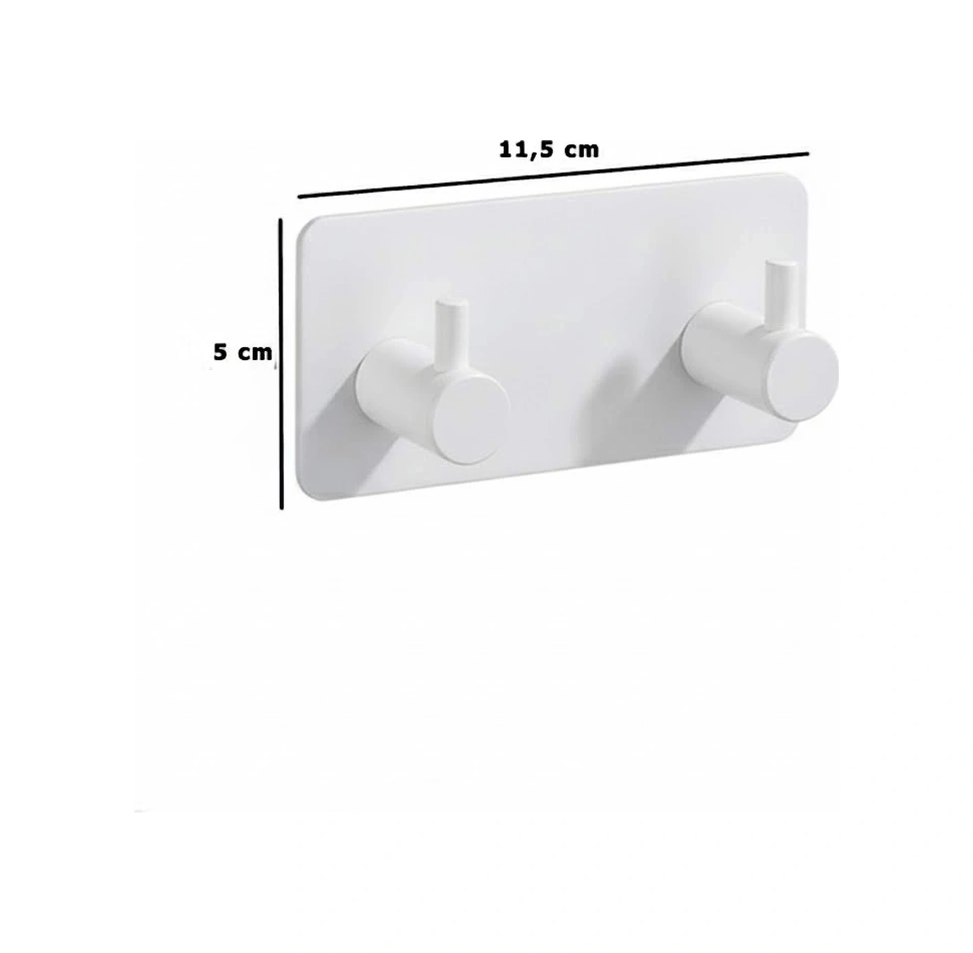 Askılık Yapışkanlı Dikdörtgen Çubuklu 2 Kancalı Beyaz Pakette 2 Adet Beyaz