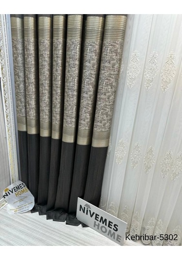 Nivemeshome Kehribar Ft614162 Antrasit V-5302 Pano Fon Perde 1/3 Sık Pileli Perde Apm Çok Renkli