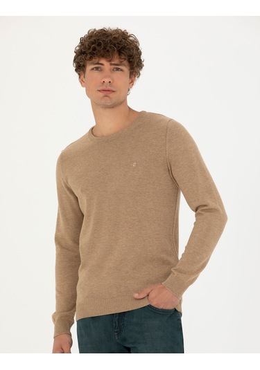 Pierre Cardin Erkek Camel Melanj Triko Kazak 50270179-vr122 Camel Melanj