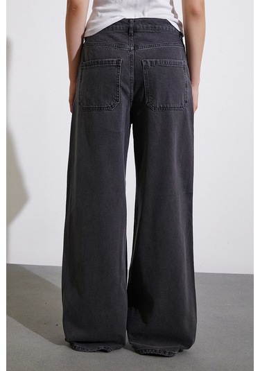 Never More Yüksek Bel Geniş Paça Jean Füme