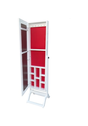 Takı Dolabı Boy Ahşap Kayın Md Parlak Beyaz Lake Boya Natüre Klasik Mobilya Askılık El Yapımı Ayna Beyaz