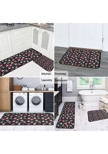 Noel Desenli 2'li Mutfak Matı, Anti-yorgunluk, Yastıklı Ve Kaymaz, Mutfak Ve Ofis İçin Noel Şapka Yıldızı