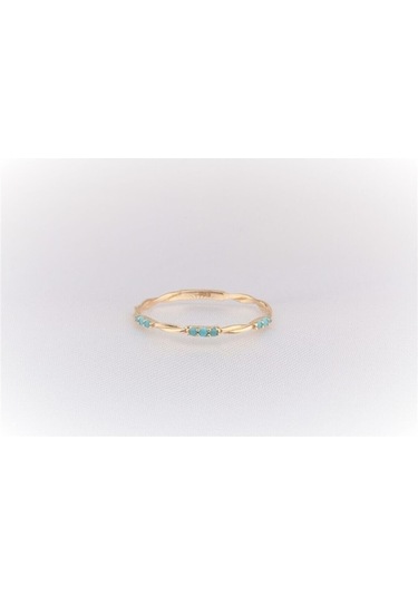 Burma Tel Minimal Firuze Taşlı 14 Ayar Altın Yüzük-Hediye Altın Y