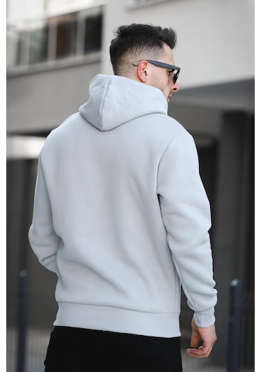 Oksit Break Üç İplik Şardonlu Baskılı Kapüşonlu Erkek Sweatshirt 001