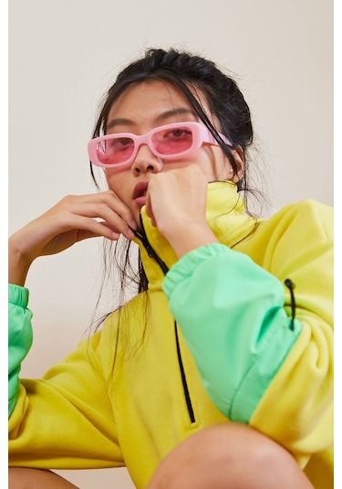 Tommy Life Limon Etek Ucu Büzgülü Yarım Fermuarlı Oversize Kadın Polar Sweatshirt - 97238 Limon Sarısı