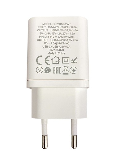 Shaza SG2501 33W USB QC3.0 + Type-C PD Şarj Adaptörü