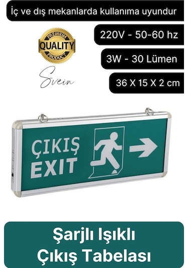 Işıklı Çift Yönlü Acil Çıkış Exit Tabelası Şarjlı Yönlendirme Güvenli Parlayan Uyarı Levhası