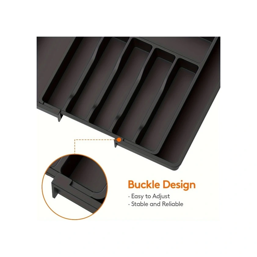 Gateesat Siyah 8 Bölmeli Genişletilebilir Mutfak Çekmece İçi Organizer Tablası, Pratik Saklama Çözümü Siyah