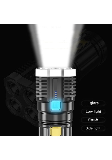 Sones S03 4 X Smd 3030 + Cob Güçlü Işık Usb Şarj Edilebilir Led El Feneri Çok Renkli