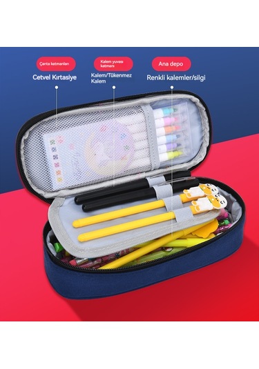 Tuomeng Büyük Kapasiteli Kalem Kutusu Öğrenci Katmanlı Basit Kalem Kutusu Kolej Siyah