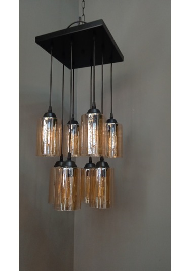 8'li Gold Boru Camlı Sarkıt Avize Gold