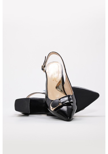 Hakiki Deri Kadın İnce Topuk Ayakkabı 215za2977 Siyah Rugan