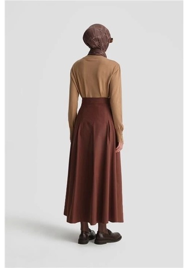 Armine Pileli Pamuk Etek 24k1705 Kızıl Kahve Kahverengi