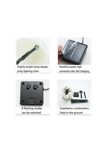 Sones 6.5m 30 Led Güneş Enerjili Mantar Çim Işığı Açık Su Geçirmez Bahçe Villa Peyzaj Dekoratif Işık Dizisi Sıcak Beyaz Işık Diğer