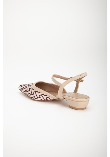 Baskılı Cilt Arka Açık Bej Kadın Kısa Topuklu Ayakkbı-2697-bej Bej