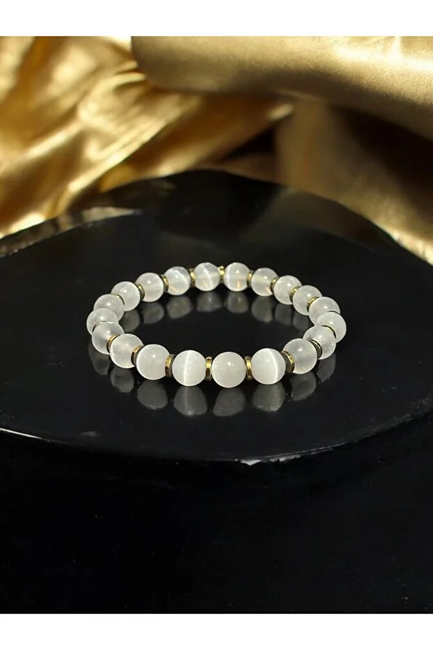Selenit Taşı Gerçek Doğal Taş Bileklik 8mm Beyaz