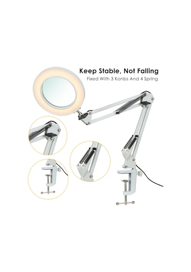 Neoglint Beyaz 8x Büyüteçli Neoglint Esnek Kelepçeli Masa Lambası