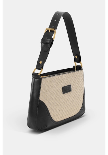 Housebags Doğal Hasır Siyah Ayarlanabilir Omuz Askılı Vintage Bag Hasır Siyah