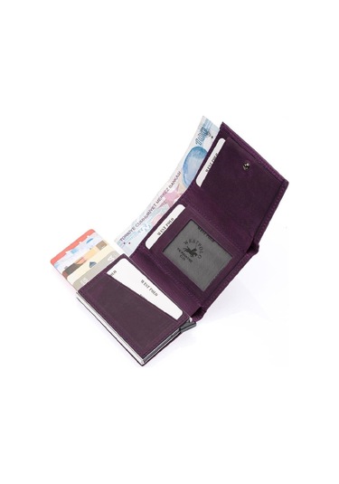 Safari Bol Kartlık Bölmeli Hakiki Deri Unisex Mekanizmalı Cüzdan Mor